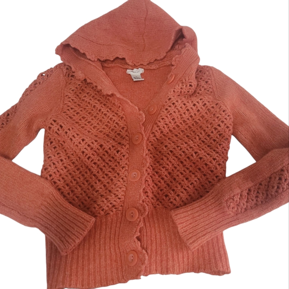 Anthropologie Orange Cardigan Sweater with Textured Knit